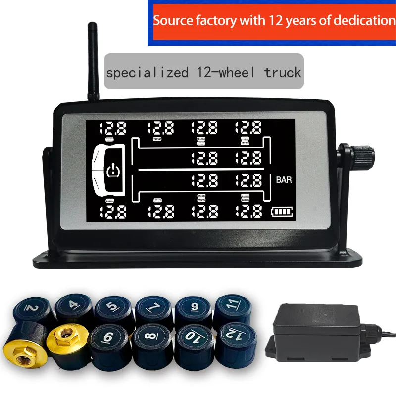 Solar External TPMS High Precision Tire Pressure Detector for 12 Wheels Truck Trailer