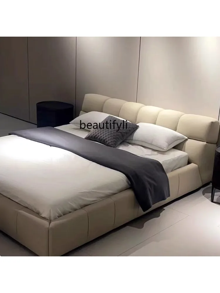 Leather Bed Modern Italian Minimalist Master Bedroom Double Bed 1.8 M Marriage Bed Designer Furniture Style