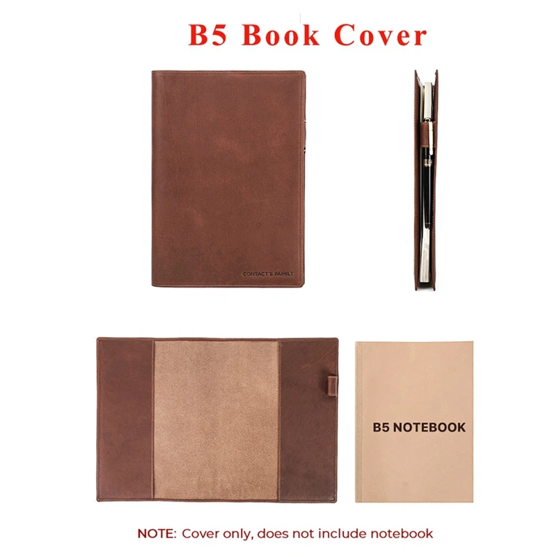 Retro Leather Book Cover Sleeve Protector With Pen Holder Business Notepad Notebook Book Case Office School Supplies Durable B5