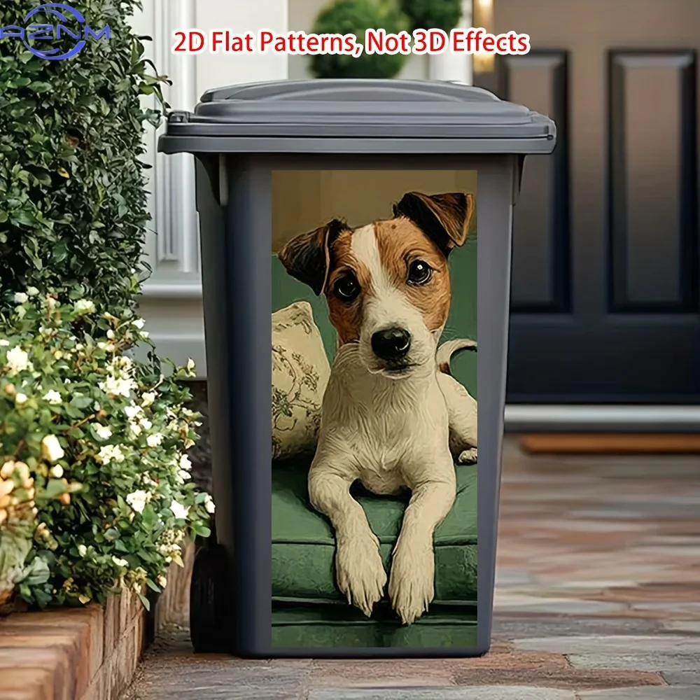 Cute Jack Russell Terrier Dog Print Self-Adhesive PVC Trash Can Stickers - Removable Wallpaper-like Decoration for Indoor/Outd