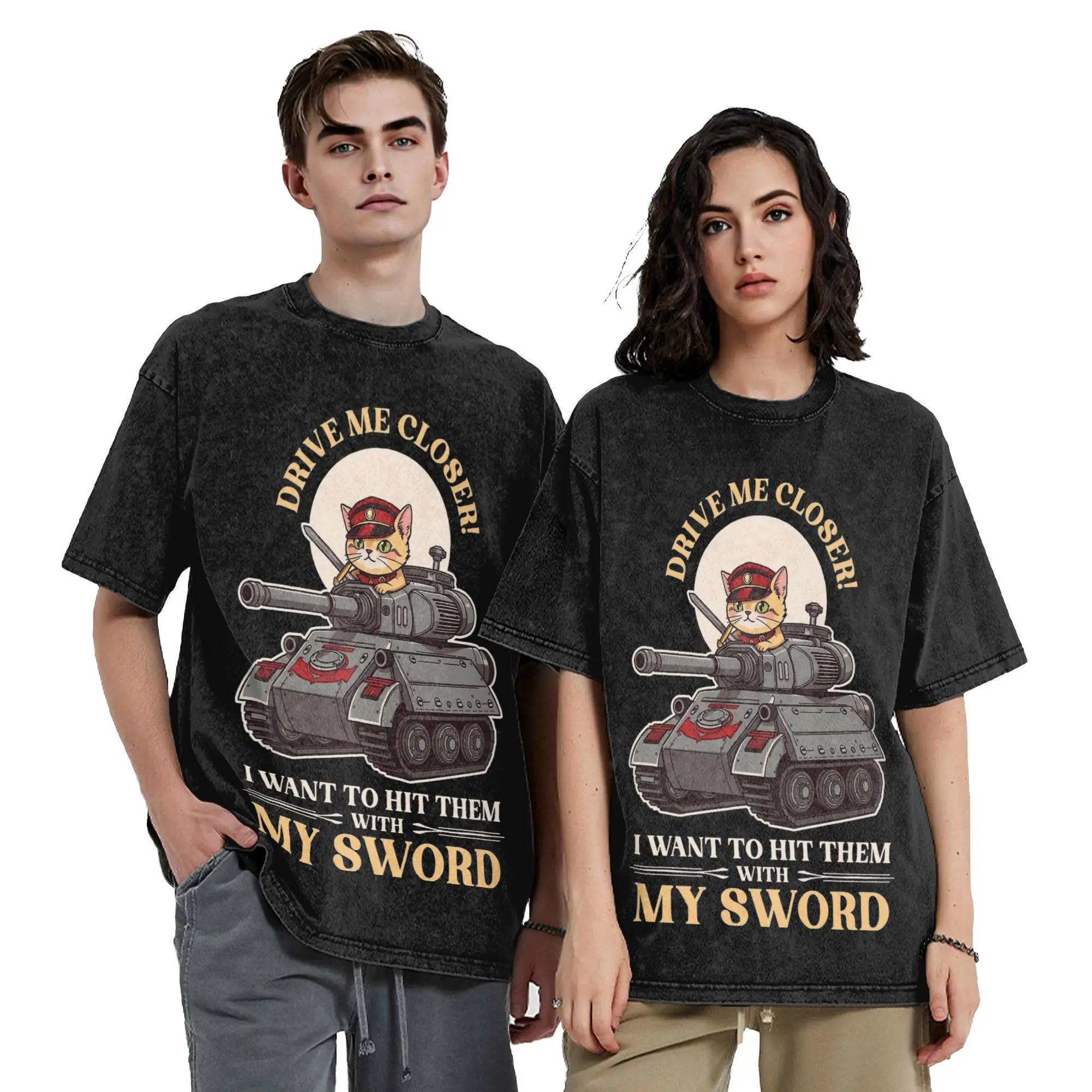 Women Men Drive Me Closer Wargaming Cat  T Shirt Printed Cotton Washed W-Warhammer 40k Harajuku T-Shirts