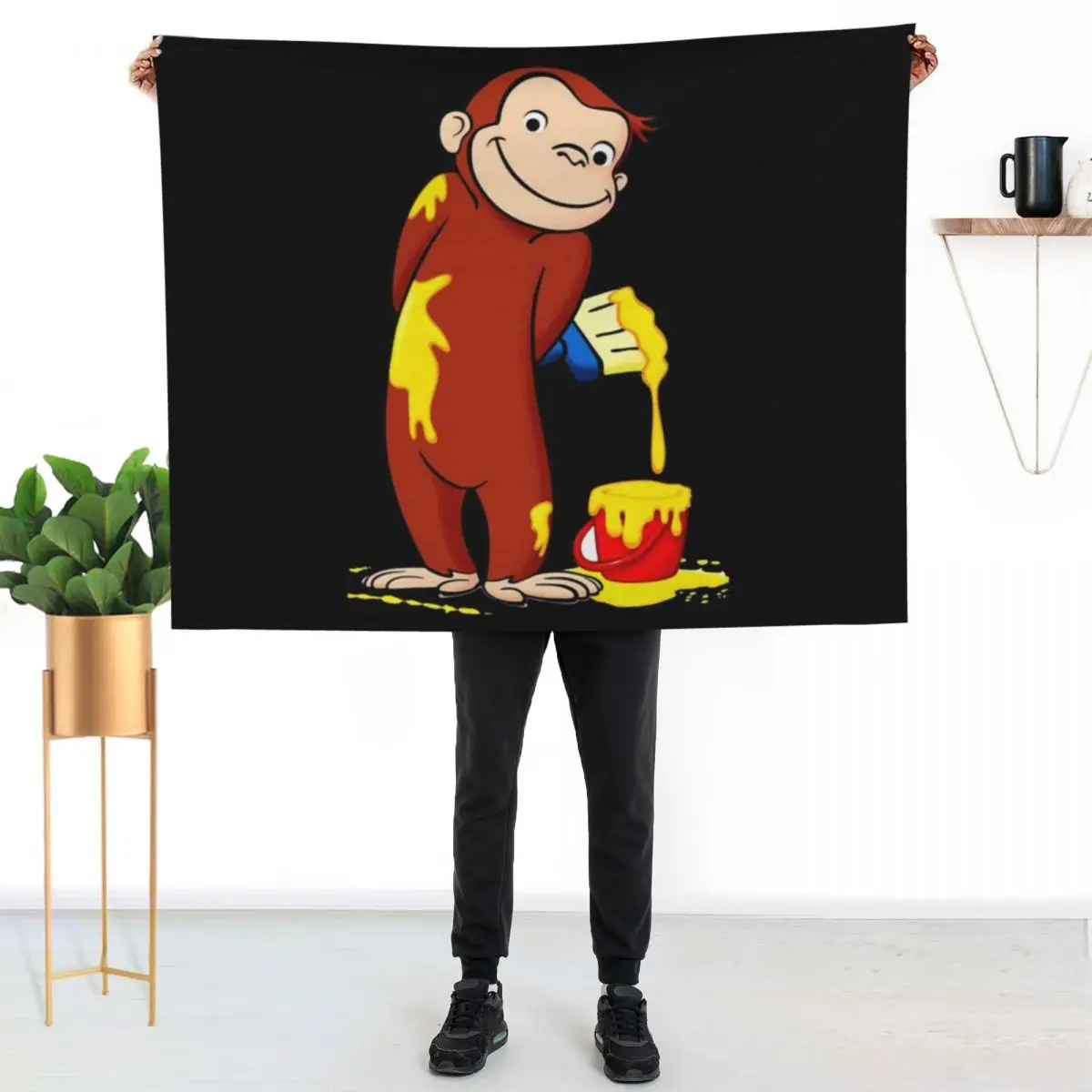 

Curious George monkey with yellow Throw Blanket Men's Soft Warm Throw Blanket for Couch