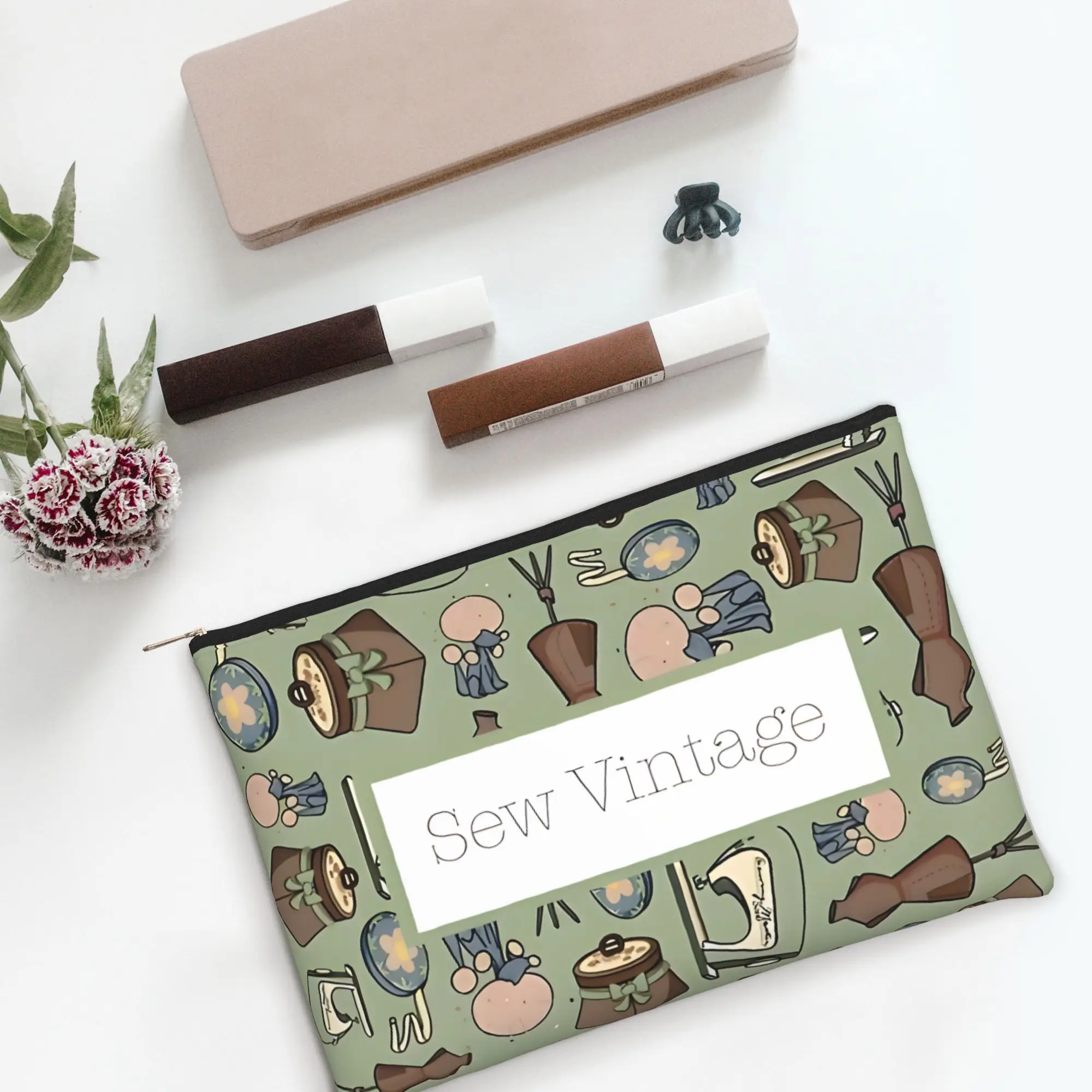 Lightweight Cute pouch Sew 50S Notions Makeup Bag  Toiletry Bag with Zipper