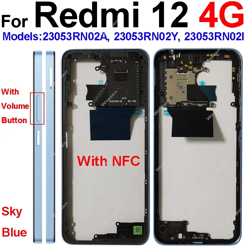 Middle Frame Housing For Xiaomi Redmi 12 4G 5G LCD Front Housing Middle Frame Bezel Chassis Shell Replacement Repair Parts