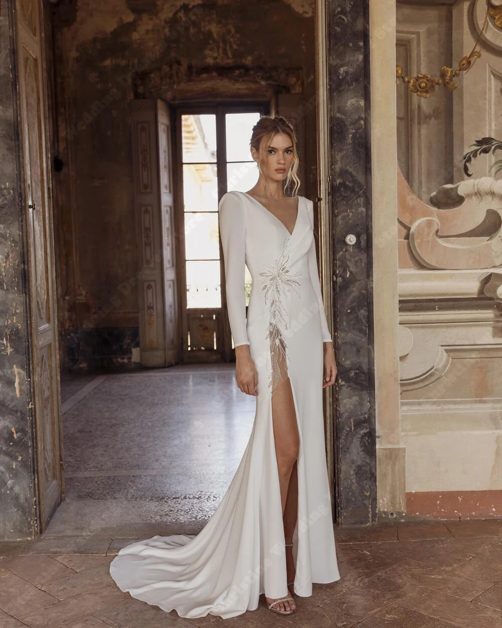 Seksowne suknie ślubne z długim rękawem, eleganckie suknie syreny z wysokim rozcięciem, suknie dla panny młodej, księżniczki, na bankiet, Vestidos De Novia, szyte na miarę, 2026