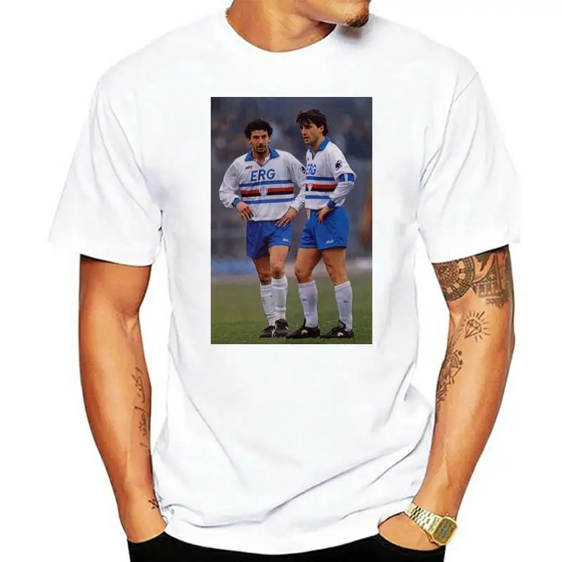 T-SHIRT ROBERTO MANCINI GIANLUCA VIALLI SAMPDORIA ANNI 80 2 S-M-L-XL-2XL-3XL