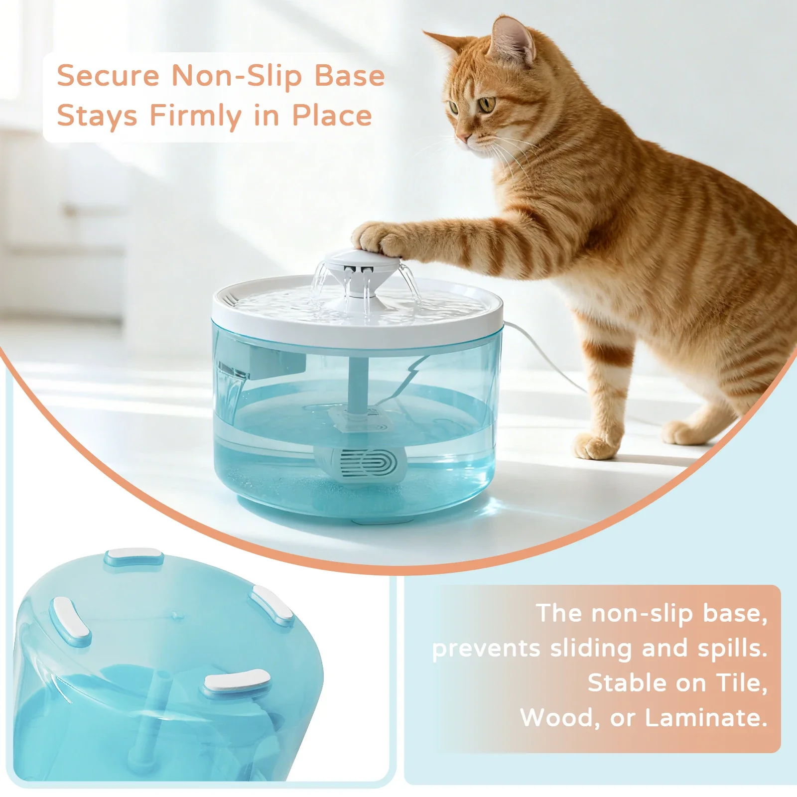 نافورة مياه للقطط، 1.8 لتر/60.87 أونصة، موزع مياه للحيوانات الأليفة، هادئ للغاية، مع فلتر - مناسبة للقطط والكلاب الصغيرة