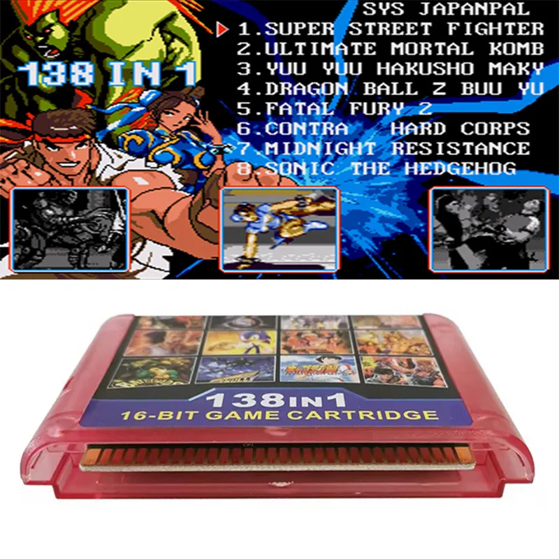 

138 In 1 Retro Game Console MD Cartridge For GENESIS MegaDrive 16 Bit Game Cartridge