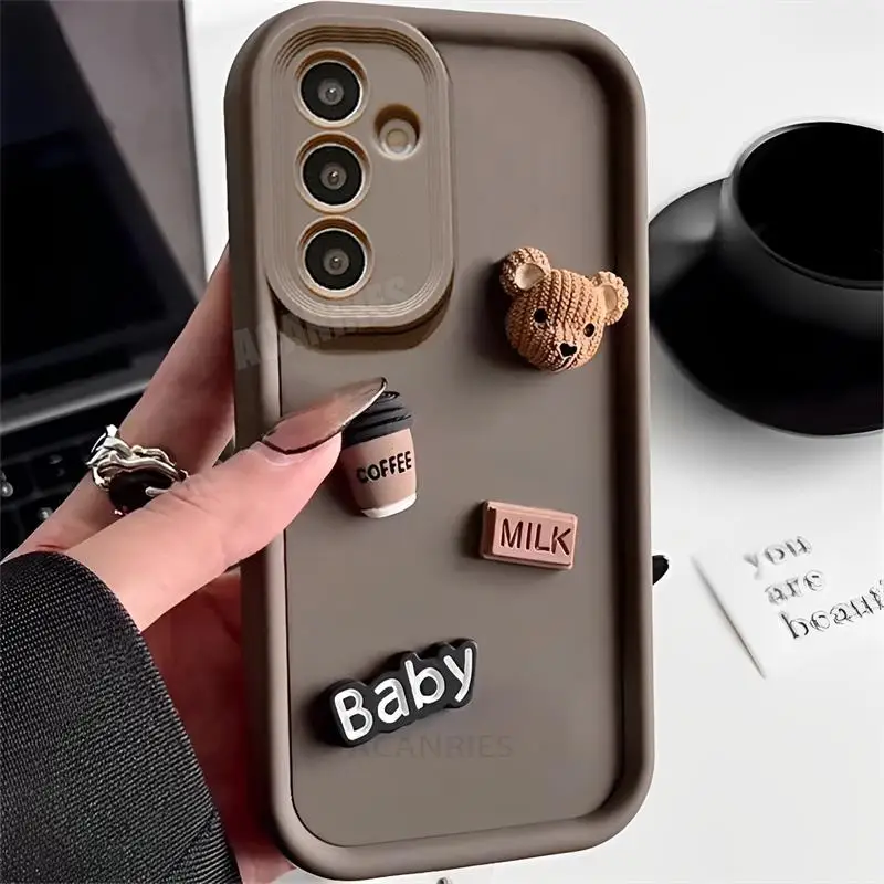 A 54 34 14 Cute 3D Bear Liquid Silicone Case For Samsung Galaxy A54 A34 A14 A13 A25 5g A24 4g A05s A15 Cartoon Soft Cover A04s