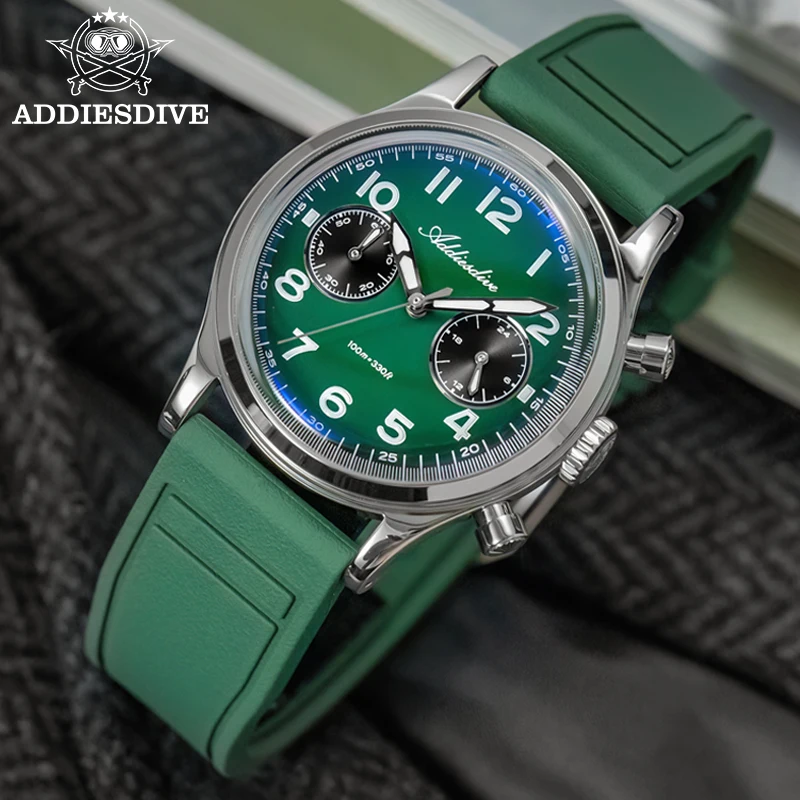 ADDIESDIVE Hot Sale AD2516 Watch For Men Chronograph 316L Steel Bubble Mirror Glass Super Luminous 100m Diving VK64 Quartz Watch