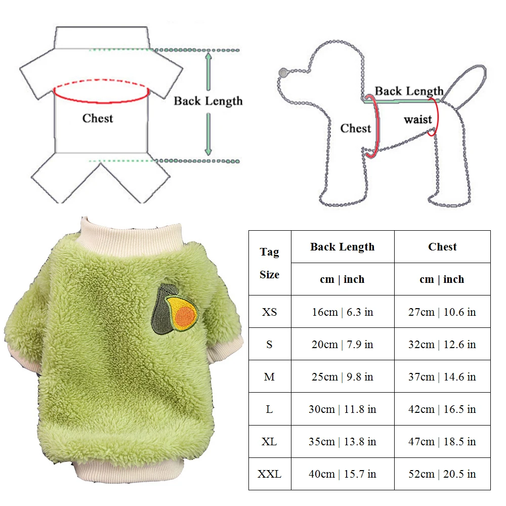 Fruit Pattern Thicken Soft Fleece Warm Small Dog Clothes Winter Puppy Thick Coat Jacket For CatCrew Neck Shirt Small Medium Dogs