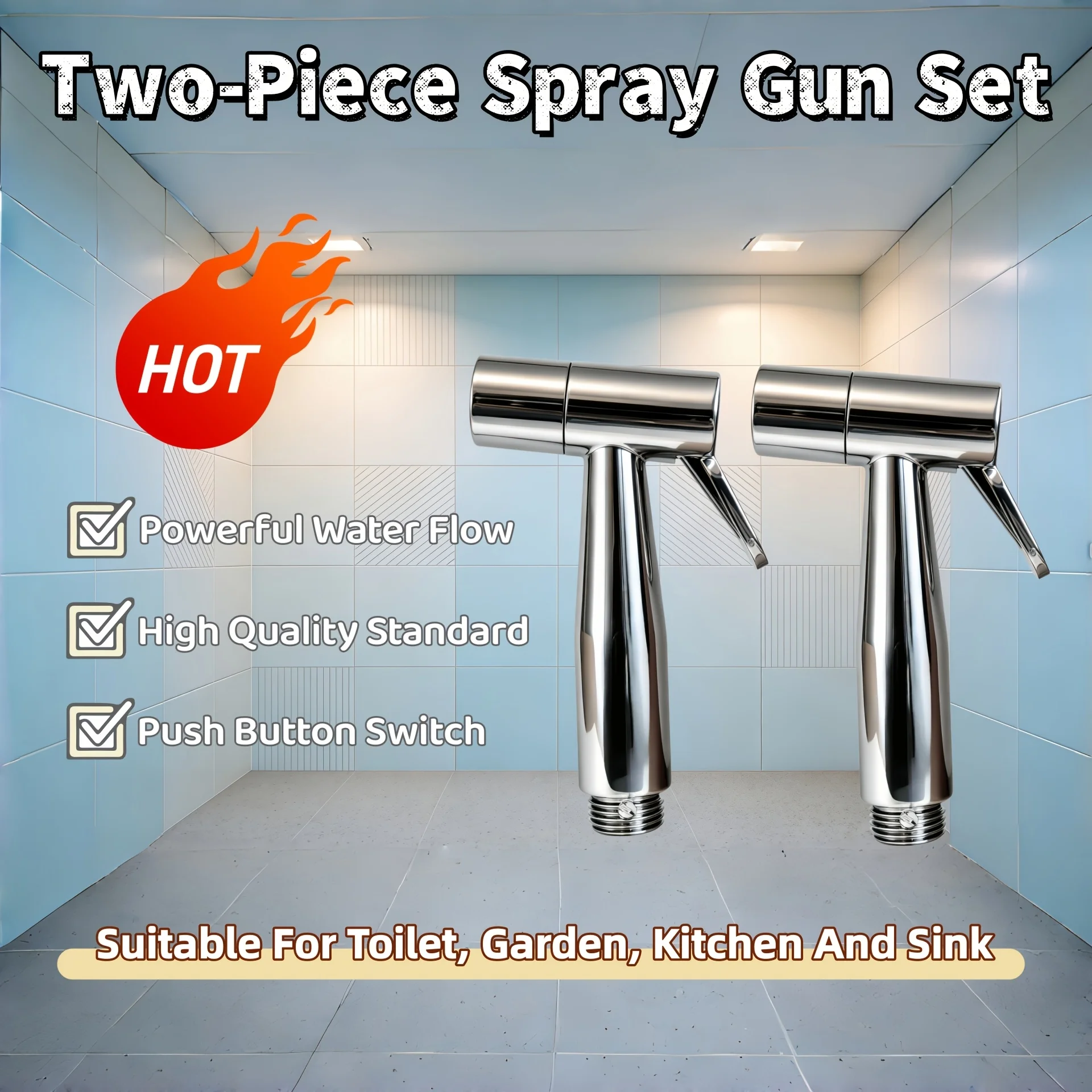2PCS Bidet Sprayer Set, Handheld Pressurized Toilet Cleaning Sprayer, Push-Button Shower Nozzle for Bathroom And Balcony