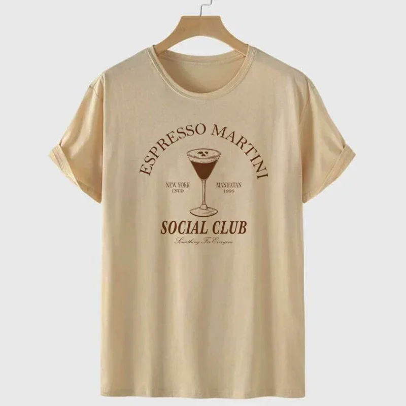 Vintage Alcohol Drinking T Shirt Espresso Martini Social Club Women's T-Shirts Cute Cocktail Party Graphic Tees Retro Clothes