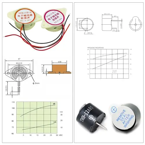 부저 알람 PCB 마운트 어소트먼트 키트, 액티브 부저, SFM-27 SFM-20B KY-006 KY-012, DC 3-24V 전자 부저, 3V, 5V, 9V, 12V