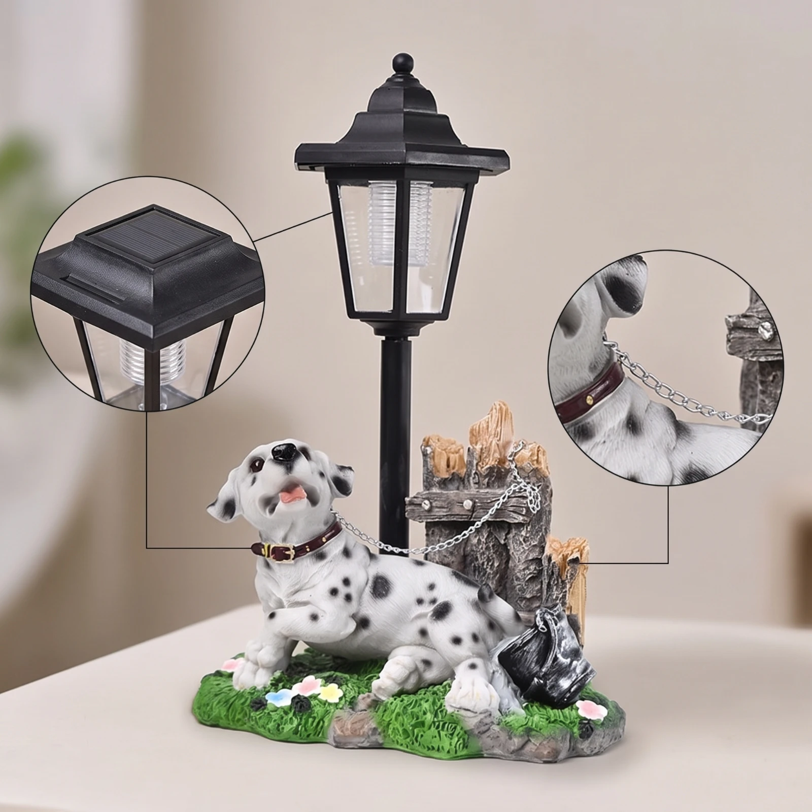 Dog Statue with Solar Lantern Automatic Solar Light with Dog Figurine Lawn Ornament Sturdy Yard Ornament Year-Round for Pathway