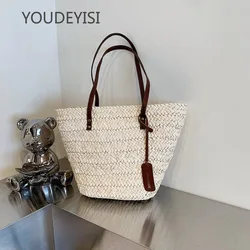 YOUDEYISI French One Shoulder Corn Skin Handbag Grass Woven Tote Bag Versatile Handwoven Vegetable Basket Holiday Beach Bag