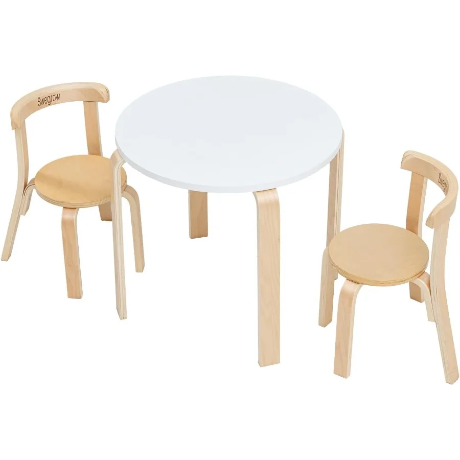 Conjunto de mesa e 2 cadeiras Swegrow, mesa e cadeiras de madeira para crianças pequenas, móveis de madeira duráveis, ideal para sala de jogos, casa, jardim de infância