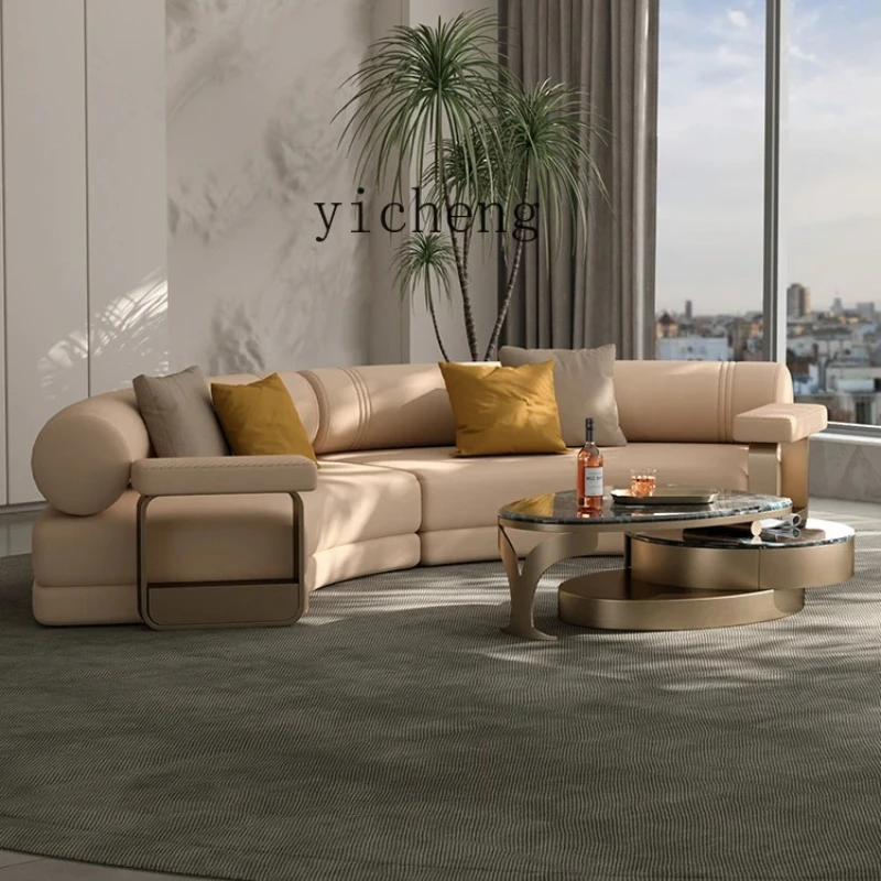 S1  Leather Sofa Semi-Lying Large Flat Luxury House Cowhide Curved  Villa