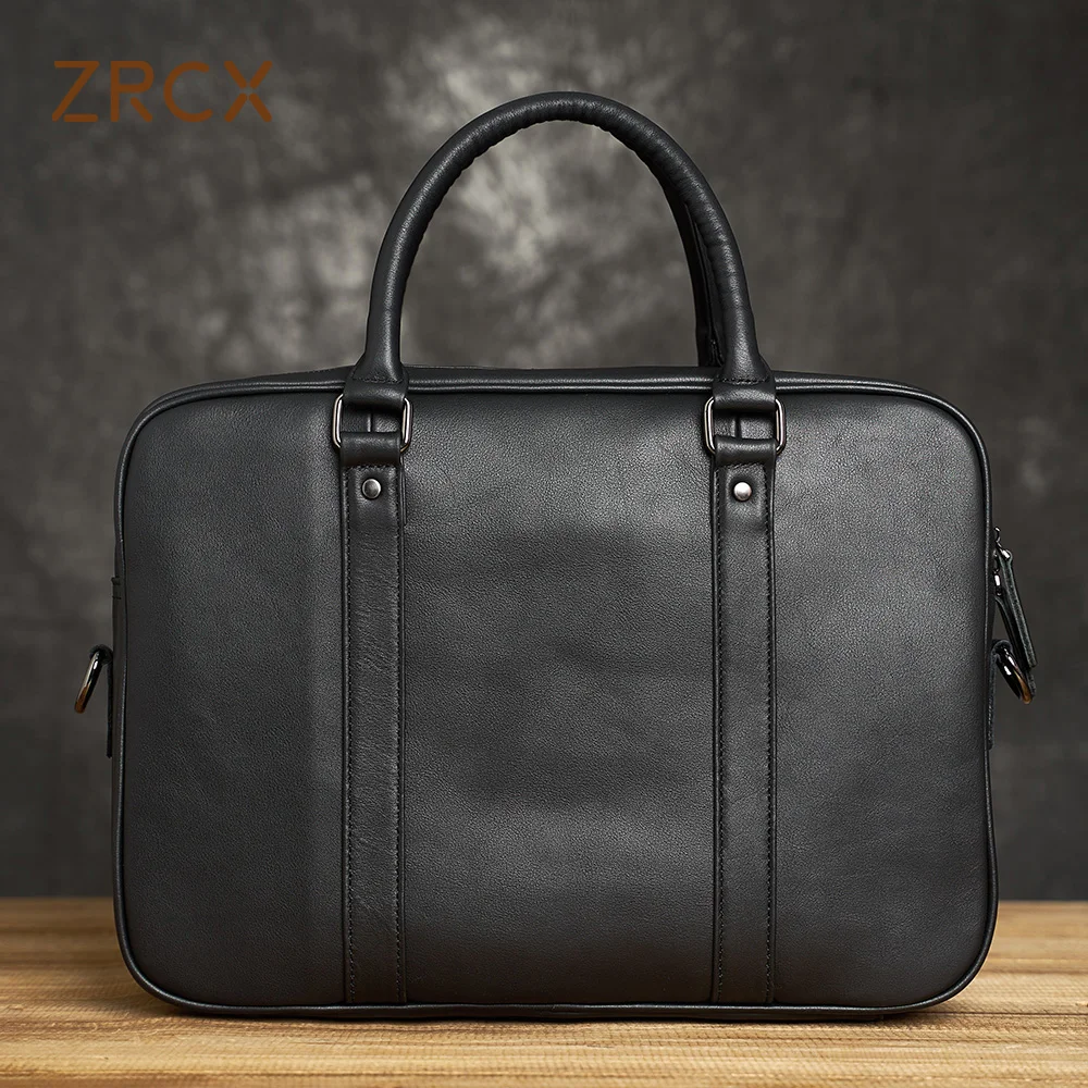 ZRCX Genuine Leather Business Men's Briefcase Original Casual Handbag Men'S Shoulder Bag High Quality For 15 Inch Laptop Bag