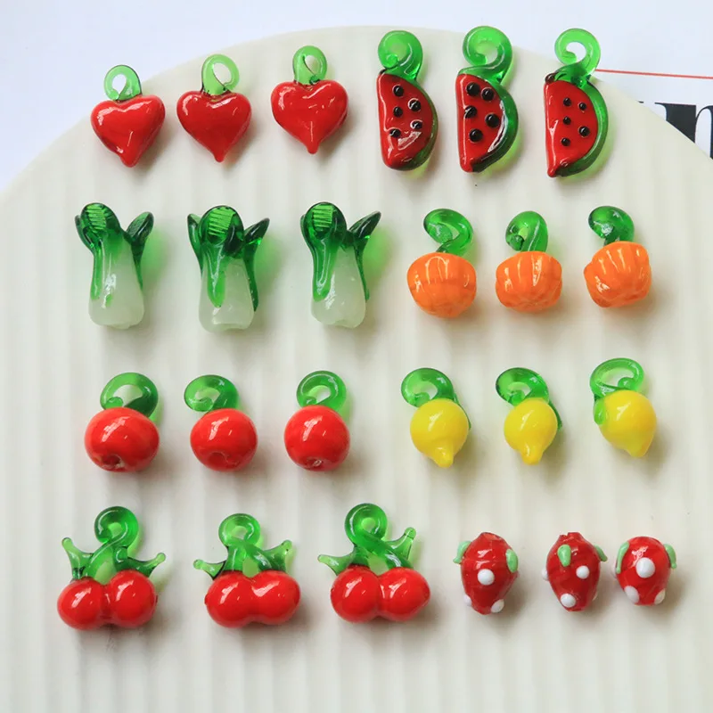 5pcsins summer small fresh watermelon orange small cherry diy glass fruit pendant earrings jewelry material wholesale