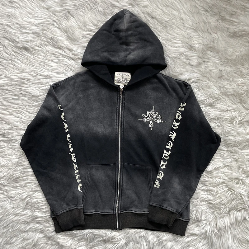 

Vertabrae Tattoo Zip up Hoodie Worn-In Look Cardigan Sle Men's Sweatirt Autumn 2024 Collection Hooded Design