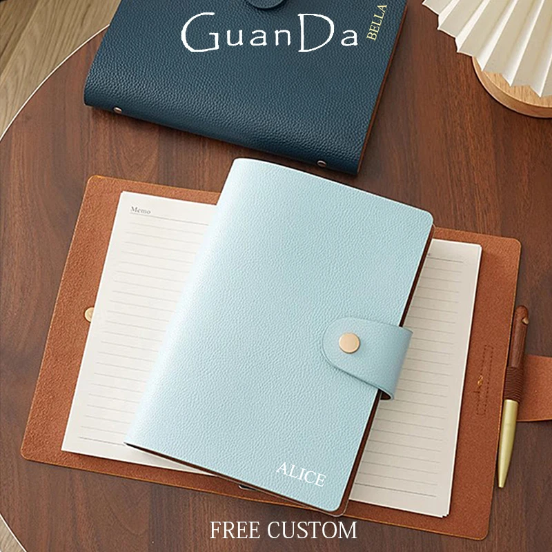 Vintage Fashion Cowhide Cover A5 Notebook Engrave Name Loose-leaf Business Office Diary Book Dropship Personalized Gift Notepad