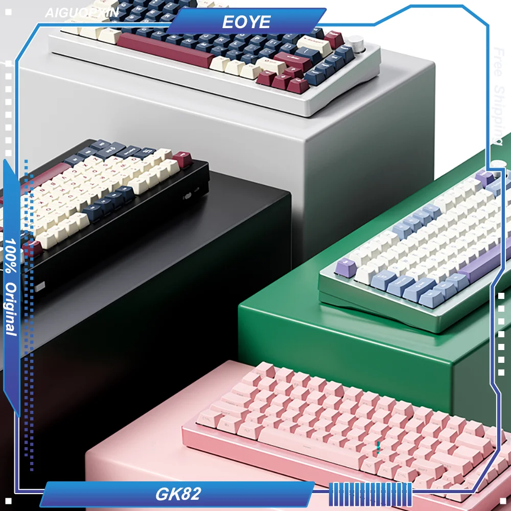 

AIGUOXIN GK82 Индивидуальная механическая клавиатура с раскладкой 75% алюминиевая прокладка с ЧПУ 3-режимная BT/2,4G/проводная пластина FR4 RGB с горячей заменой и ручкой
