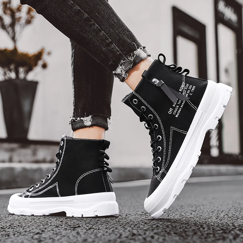 Men Vulcanized Shoes 2023 British Style High Top Casual Sneakers Men Canvas Shoes Man Sports Skateboarding Shoes Fashion Male