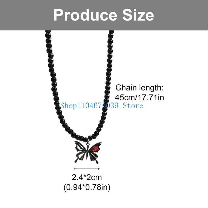 5ASD الفني الأسود الكريستالي بلبس سلسلة عنق القلادة يجمع بين القلب والفراشة تصاميم لإلقاء نظرة غامضة #6