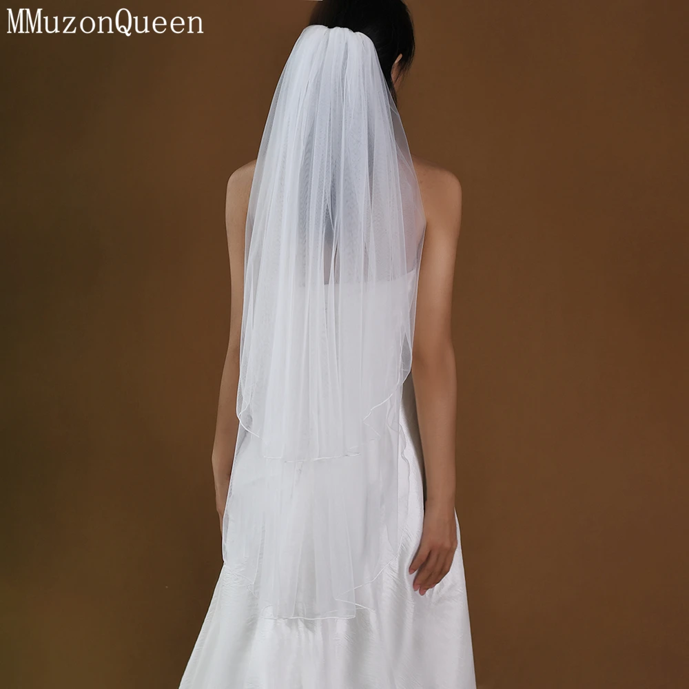 MMQ M06 Bridal Veil 2 Layer With Comb Blusher Solf Tulle Short Bridal Wedding Veils Off-White Girlfriend Cover Face Accessories