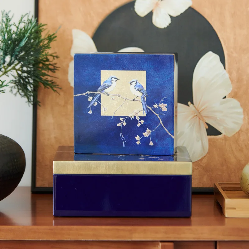 New Chinese blue paint cuckoo bird decorative jewelry box, storage ornament, hotel model room home storage box