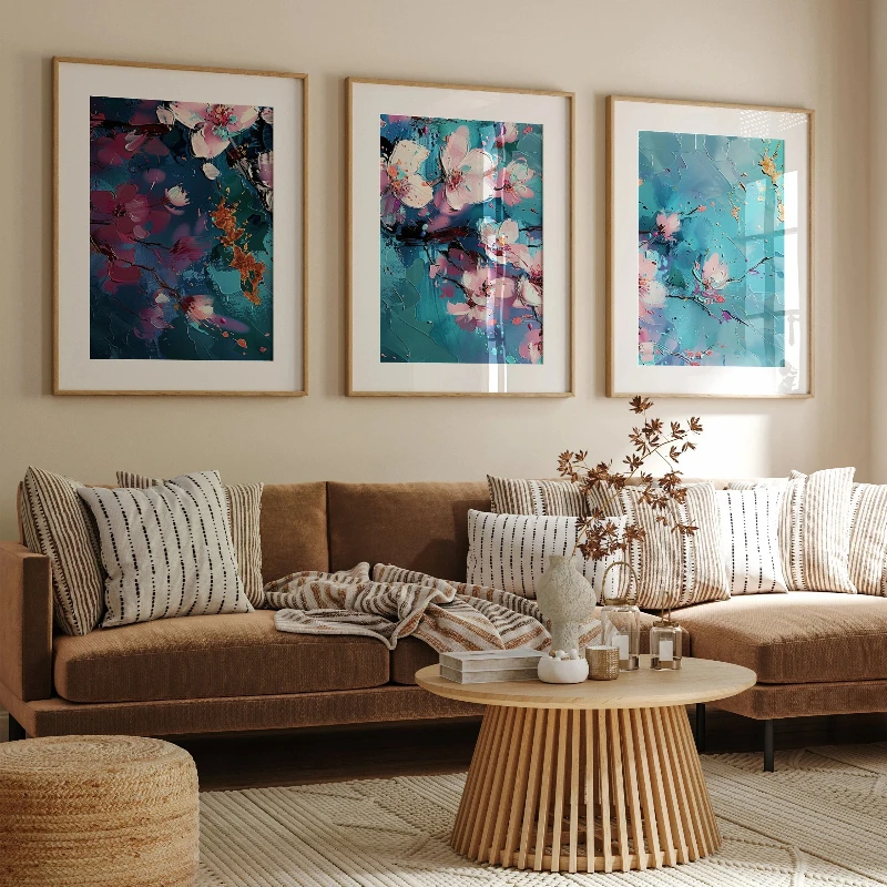 Japandi Cherry Blossom Flower Print Wabi Sabi Colorful Wall Art Bright Floral Poster Modern Minimalist Art Scandi Trendy Decor