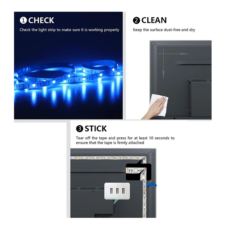 ABRE-2Pcs شريط إضاءة Led 39.37 بوصة USB 5050Rgb مقاوم للماء شريط إضاءة متكامل ضوء خلفية التلفزيون الذكي