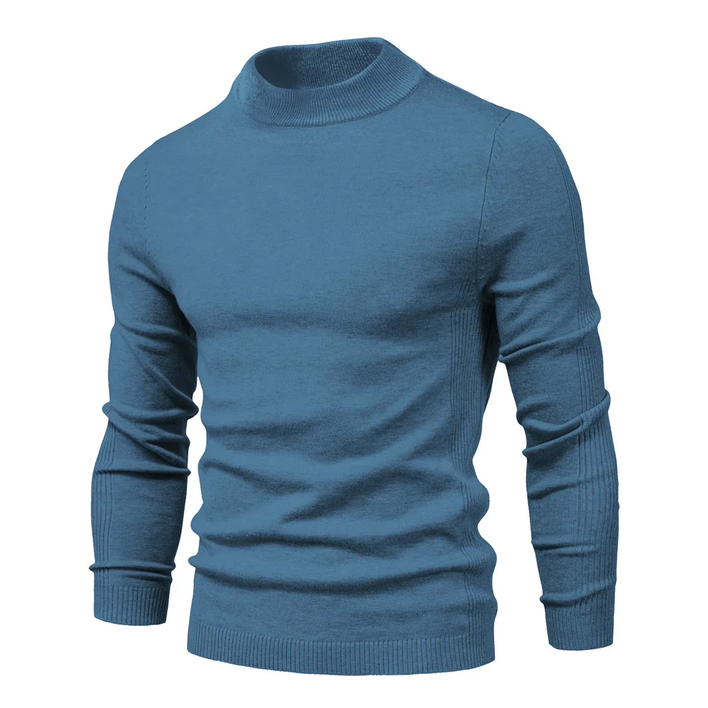 Jerseys informales de Color sólido para hombre, prendas de punto de Cuello medio alto, ropa de marca de moda, otoño e invierno, nuevo