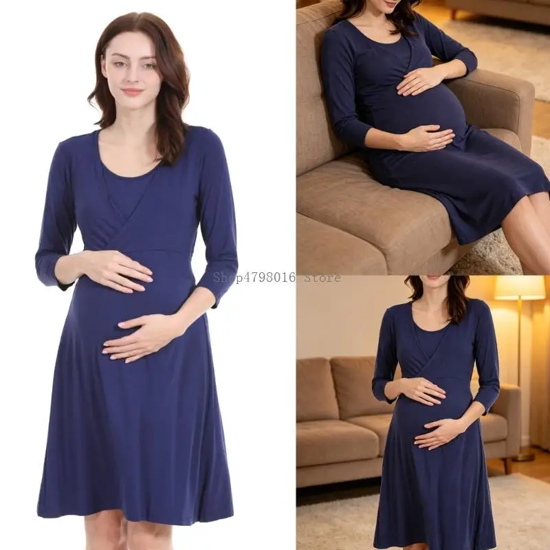 Flared Maternity Nursing Dress with Soft Fabric V Neck and Easy Wear Design for Home Use and Casual Day Dressing
