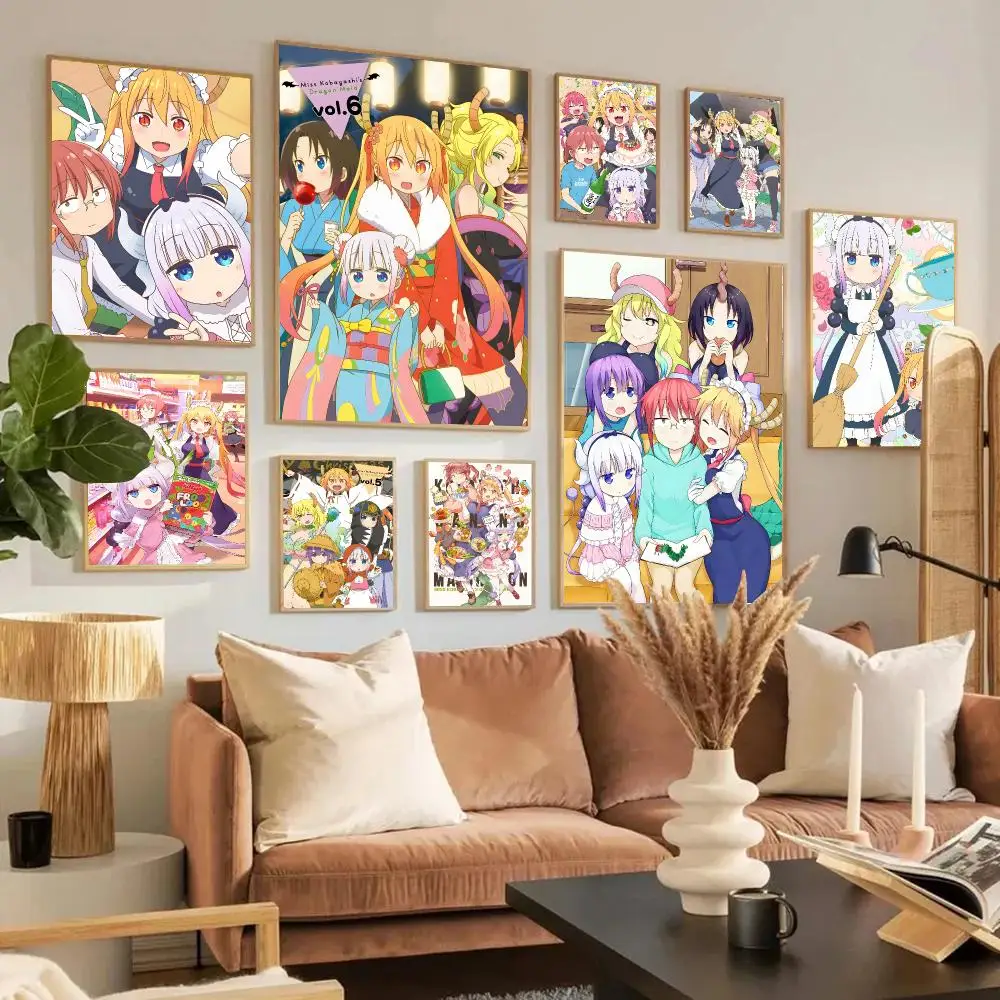 M-Miss Kobayashi S Dragon Maid Poster Home Living Bed Room Bar Hallway Sticky Wall Art Printing Waterproof Aesthetic Decor
