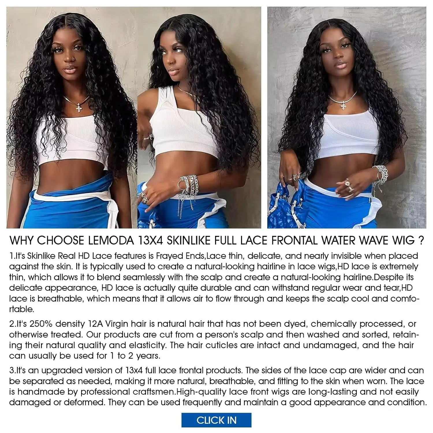 Lemoda SKINLIKE Real HD كامل 13x4 الدانتيل الباروكة الأمامية موجة المياه 24 بوصة 13x4 كامل الدانتيل الباروكة الأمامية 250% موجة عميقة شعر بشري لعذراء