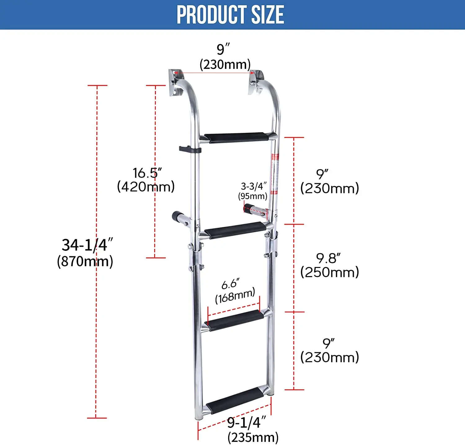 Boat Accessories Marine 4 Step Folding Ladder Boat Marine Stainless Steel Pontoon Ladder Polished 2+2 Step