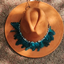 Feather Vegan Suede fedora hat retro hat Wide brim hat men's suede hat top hat caps flat soft hat wholesale sombrero hombre шляп