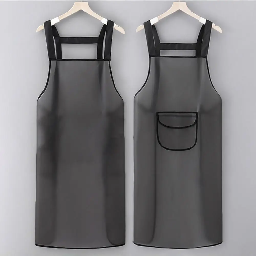 Waterproof Kitchen Apron Household PVC Oil Resistant Work Apron Transparent Black Dirt-Proof Cleaning Aprons