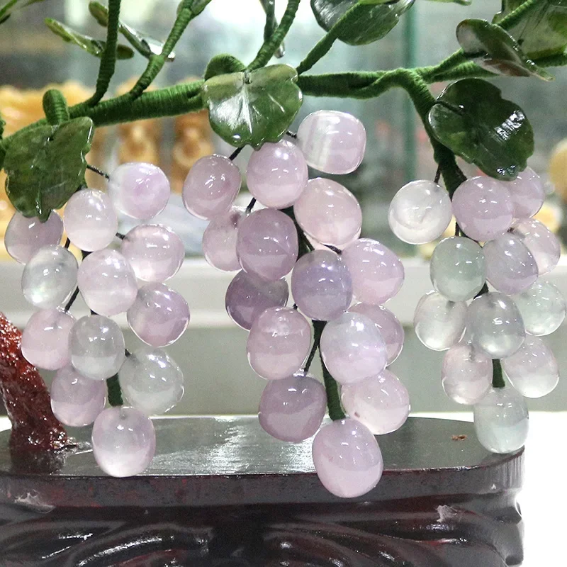 Natural Jade Grape Tree Ornament Bonsai Crystal Gemstone Wealth Tree Living Room Office Home Modern Decor Crafts