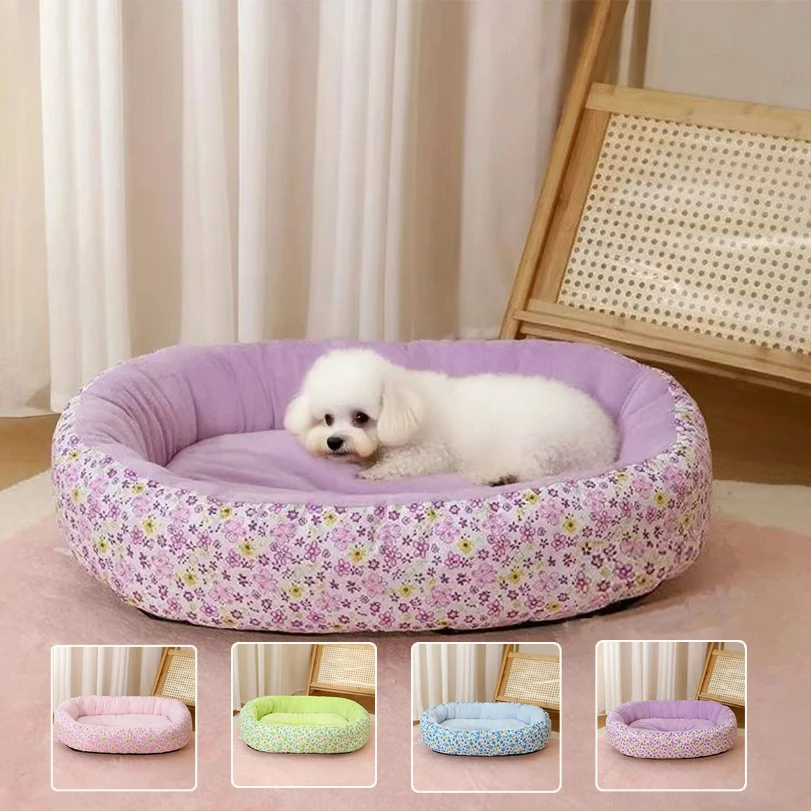 

Floral All Season Dog Bed for French Bulldog Chihuahua Soft Cat Bed for Dogs Sleeping Puppy Pad Sofa Dog Bed Four Color Pet Pad