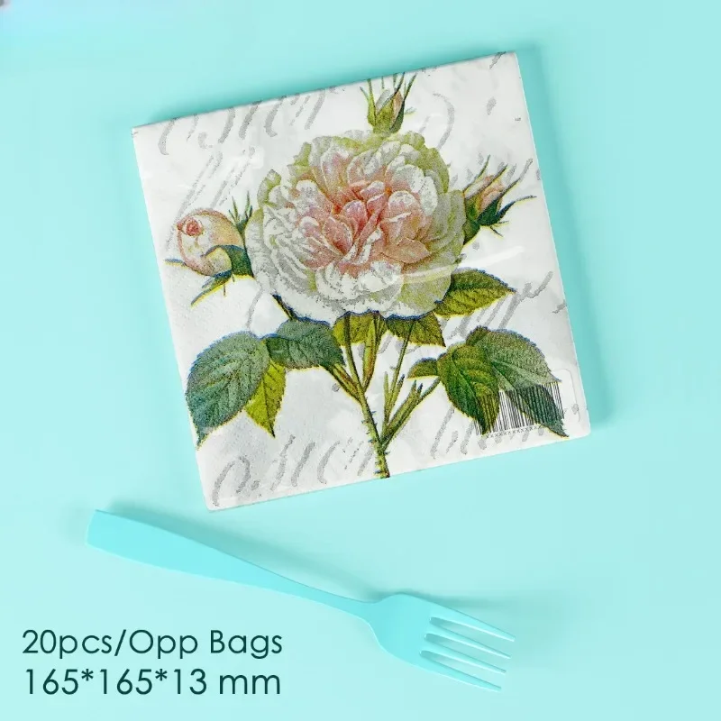 ورق لب خشب زهري ، منقوش مطبوع بدرجة غذائية ، مفارش ، فوط مربعة ، 2 طبقة ، 33 × 33 ، جديد ، 20 وردي