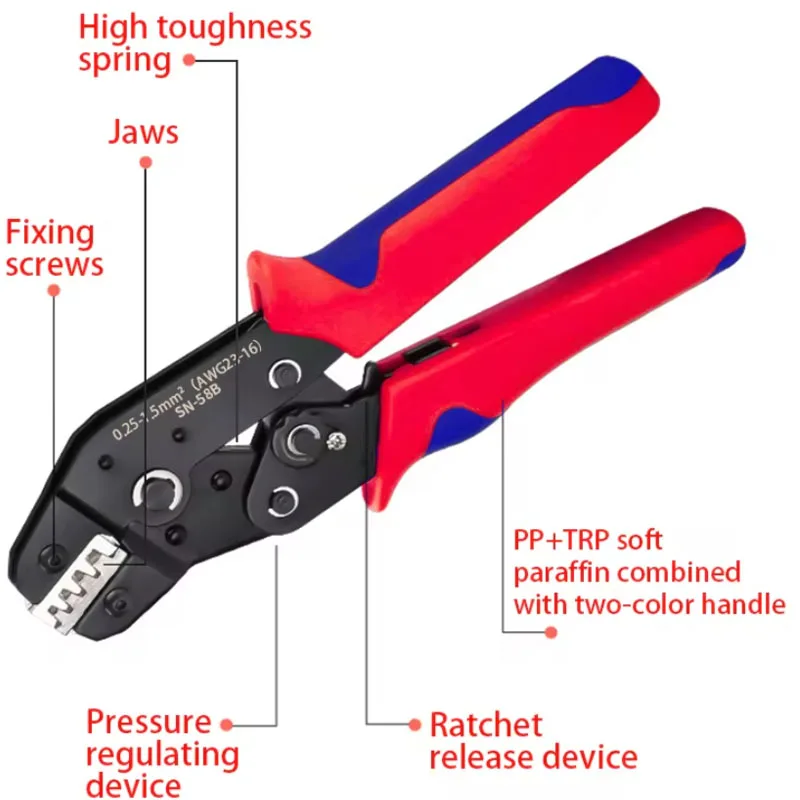 SN-58B Durable High Carbon Steel Ratcheting Crimper-Versatile, Ergonomic Tool for 0.25-1.5mm2（23-16AWG）Wholesale