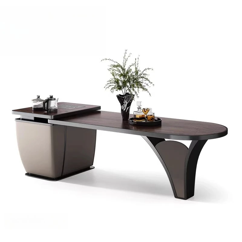 Walnut solid wood island dining table tea table integrated light luxury household retractable new Chinese multi-functional table