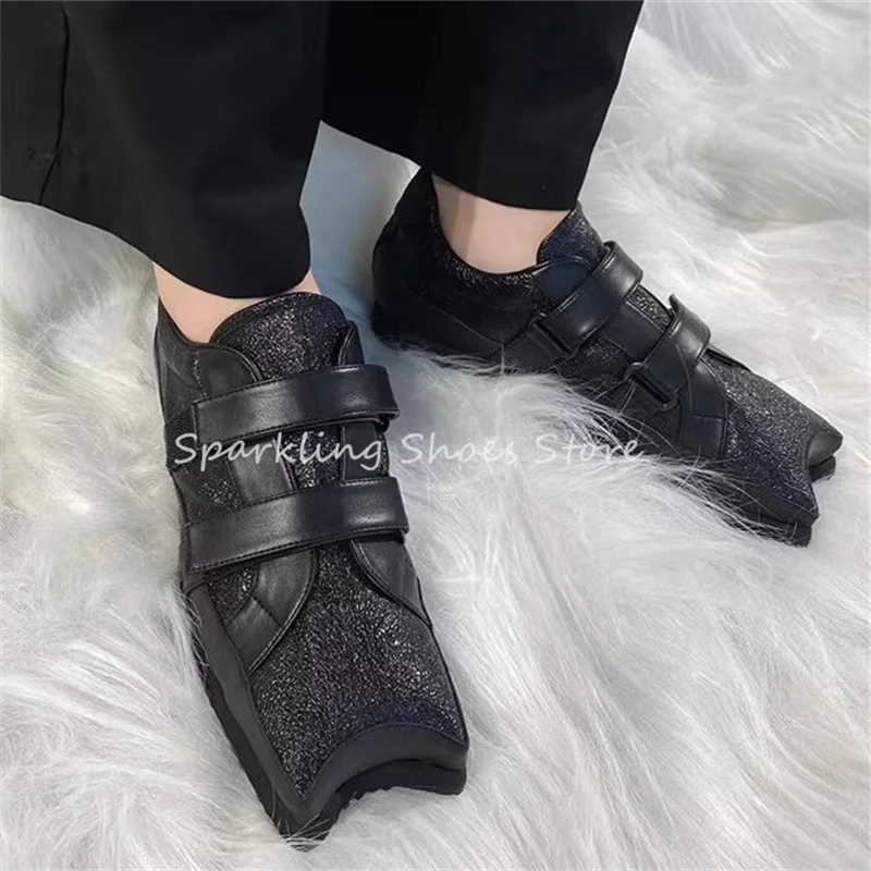 ファッションデザイン三日月スクエアトゥ女性ローファー Balck レザー分厚い底浅い靴レディースビジネスドレスパンプス