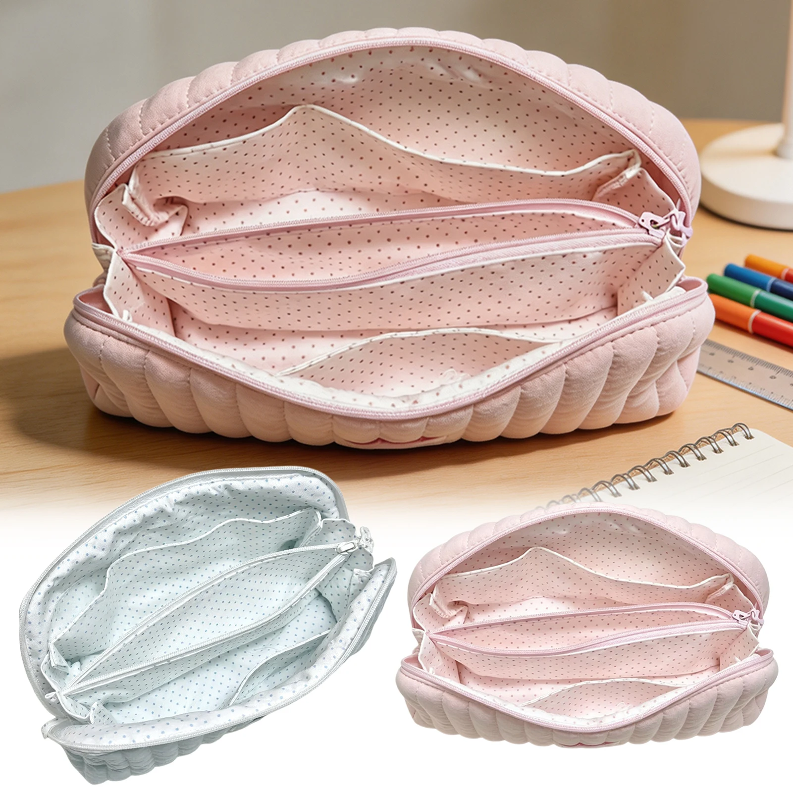 Aesthetic Shell Shape Pencil Bag Large Capacity Pencil Case For School Durable Waterproof Fabric Easy Cleaning Stationery Kit