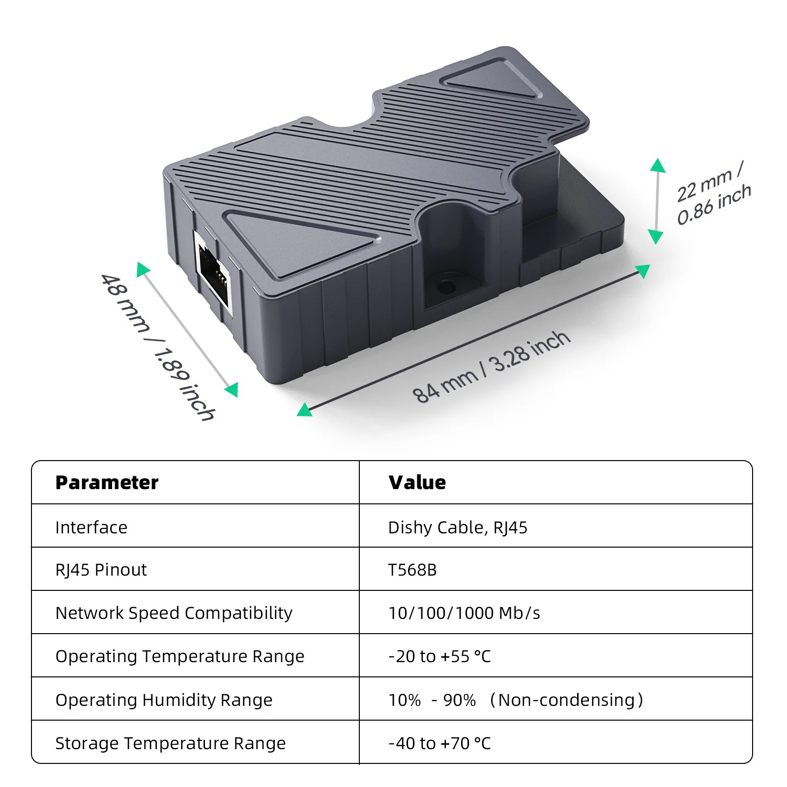 For Starlink Dishy V2 to RJ45 Adapter Ethernet Cord and Converter Kit with POE Injector T568B Pin 10/100/1000Mb/s