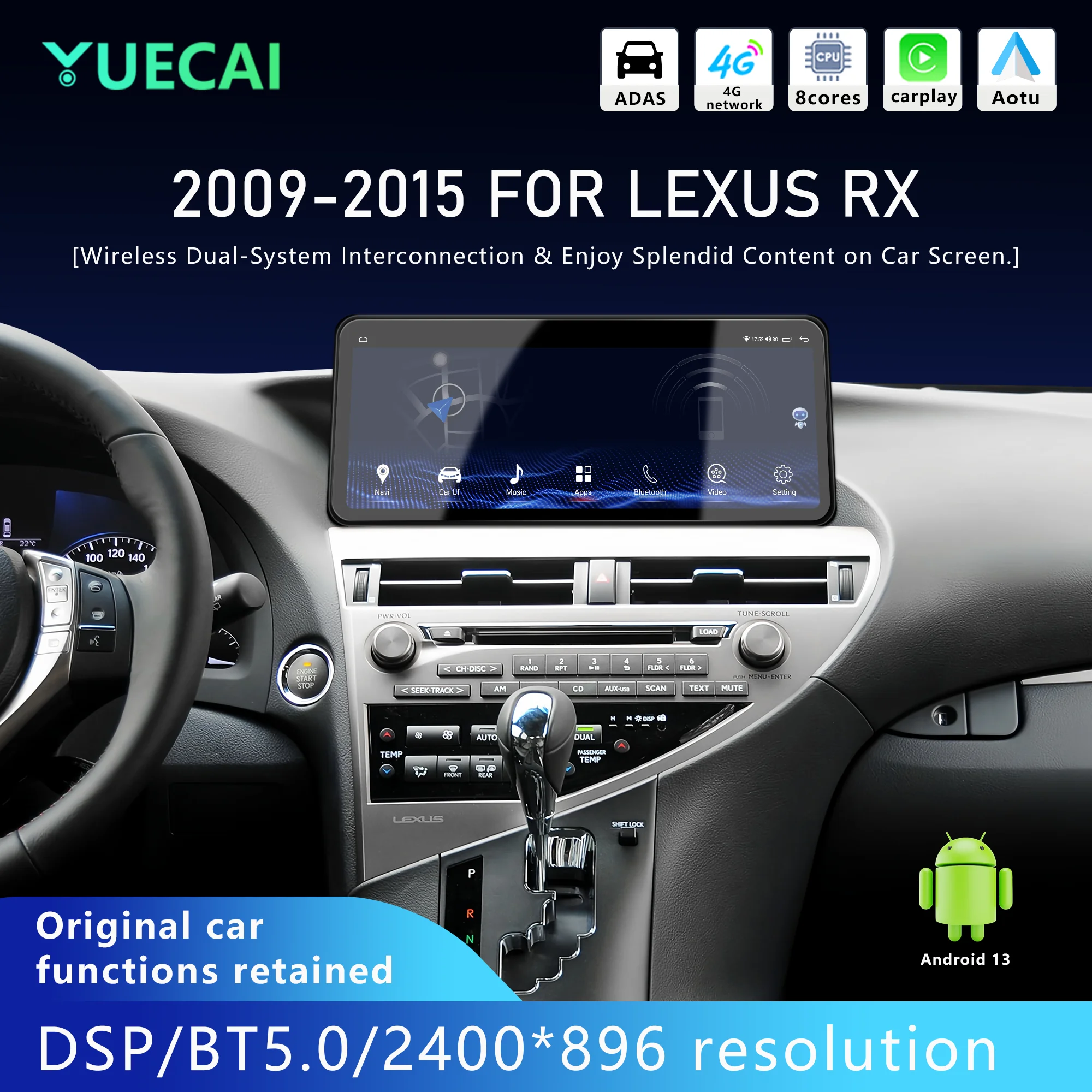 Multimedia Stereo For Lexus RX270/350 (2009-2015) Left Side Wireless CarPlay GPS Navi Radio Player Bluetooth 12.3