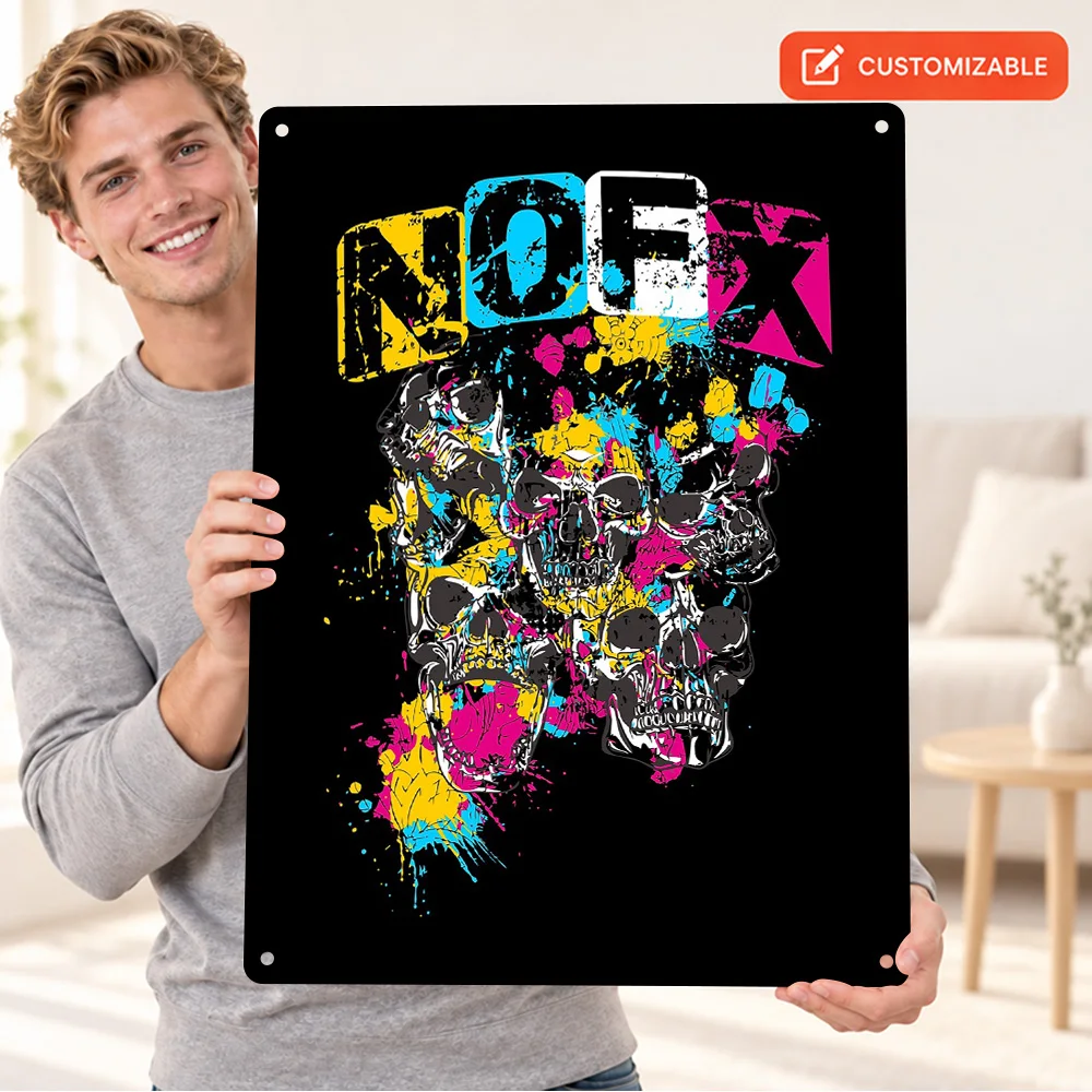 Nofx Skulls And Splatter Textured Metal Poster Retro Bold Design Bedroom Wall Art Personalized Aluminum Sign Housewarming Gift